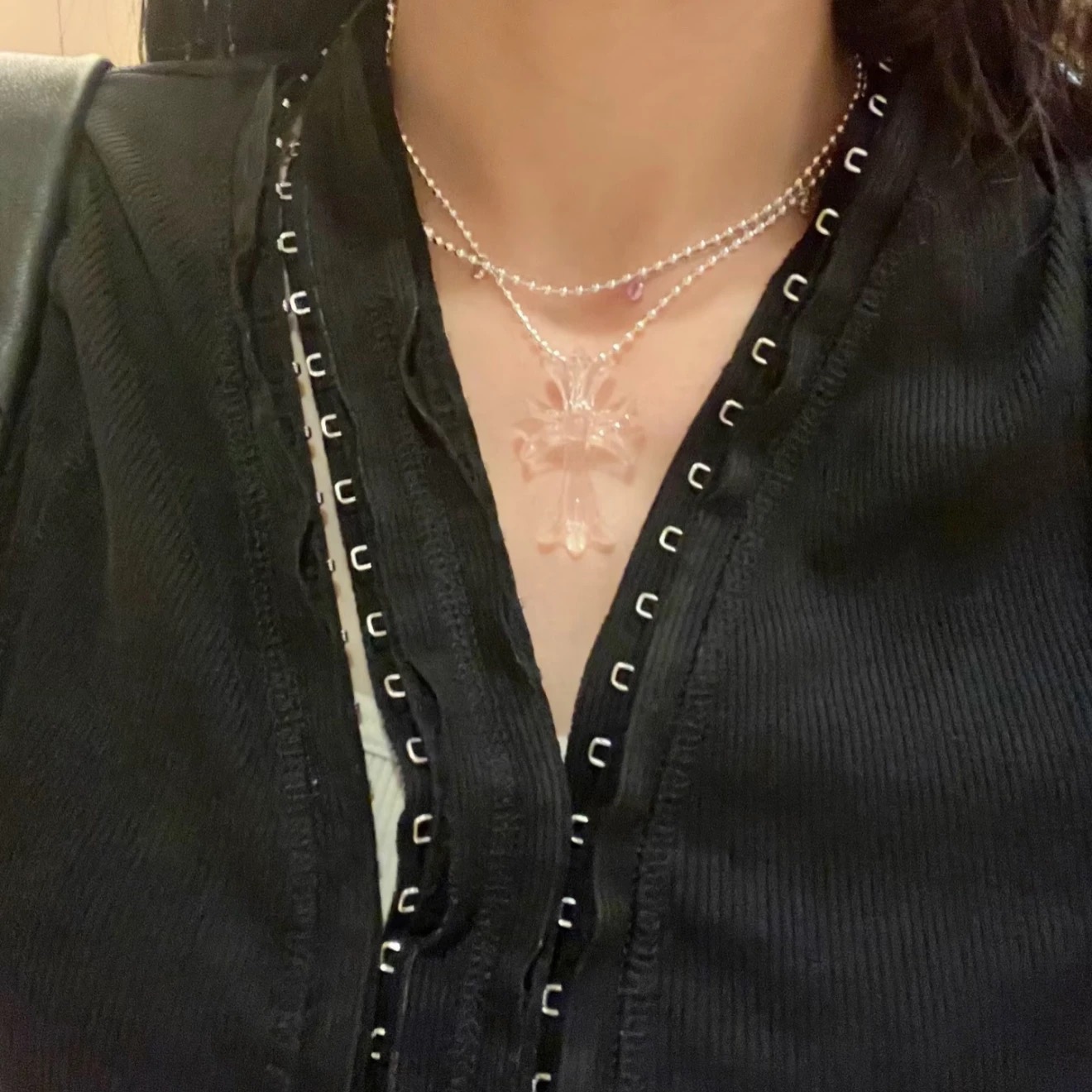 Chrome Hearts 款十字架项链 简约气质高级感黑白色十字架锁骨链