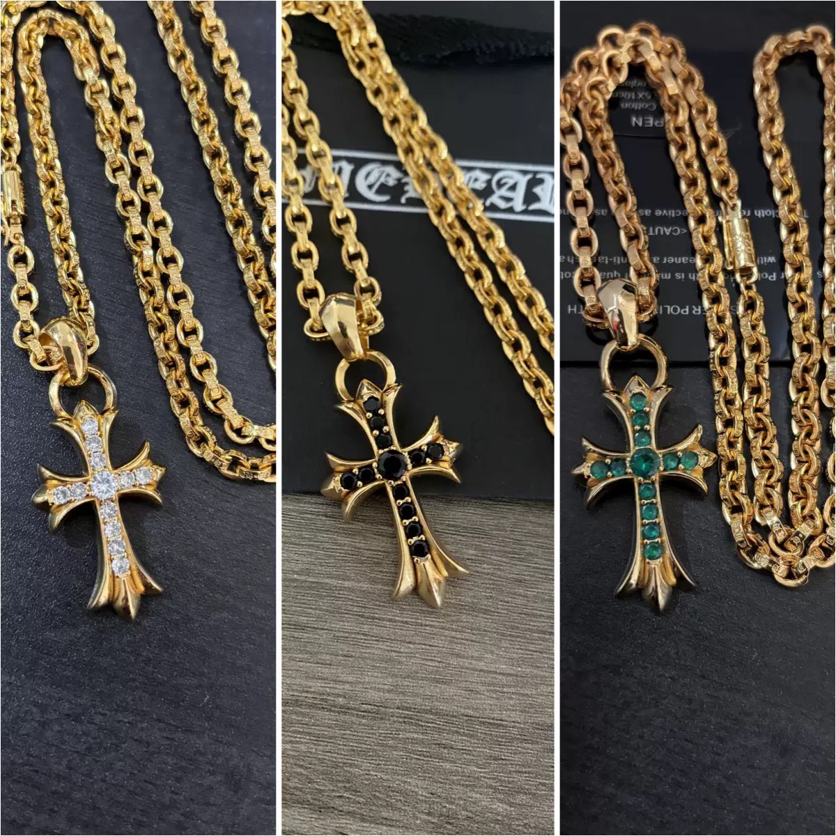 NO:879592,ch Crow plated 24 gold black diamond large cross letter necklace personality punk temperament versatile gold necklace for men and women, jewelry boutique, chrome hearts, necklace19860909ch克罗镀24金黑钻大十字架字母项链个性朋克气质男女百搭金色项链,饰品精品,chrome hearts,necklace,Jewelry