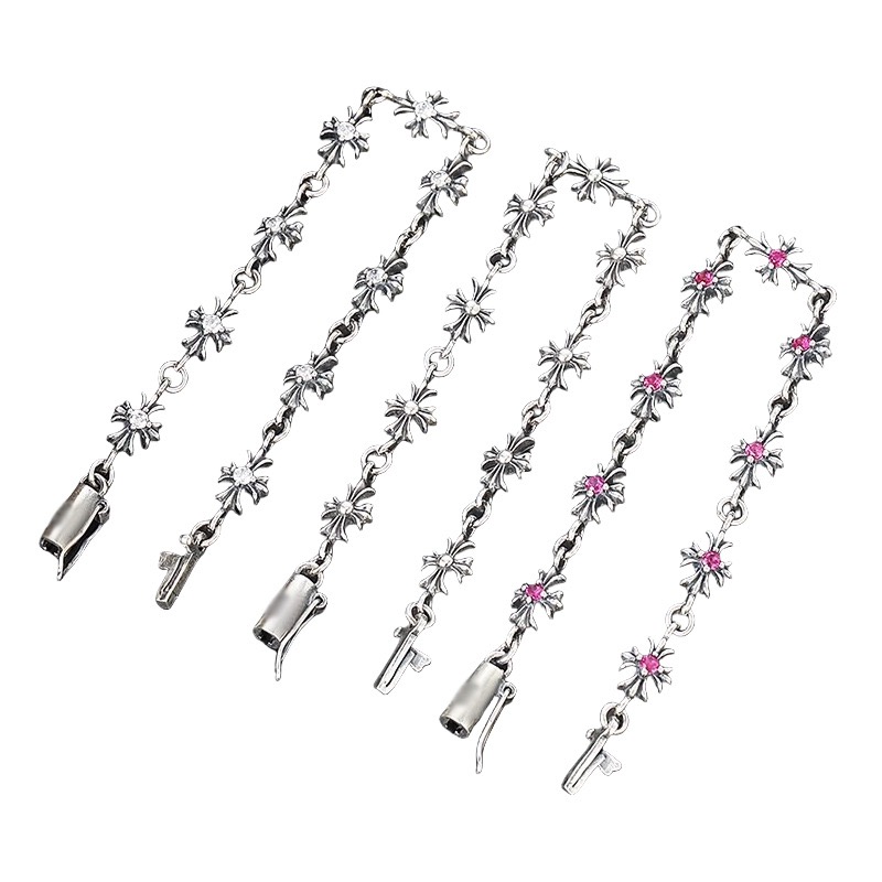 NO:879608,New 2025 diamond-encrusted cross bracelet for men and women, small size, stone-encrusted cross flower couple, retro and old, boutique jewelry, bracelet19860909新款2025镶钻十字架手链男女小众细款镶石十字花情侣复古做旧,饰品精品,bracelet,Jewelry