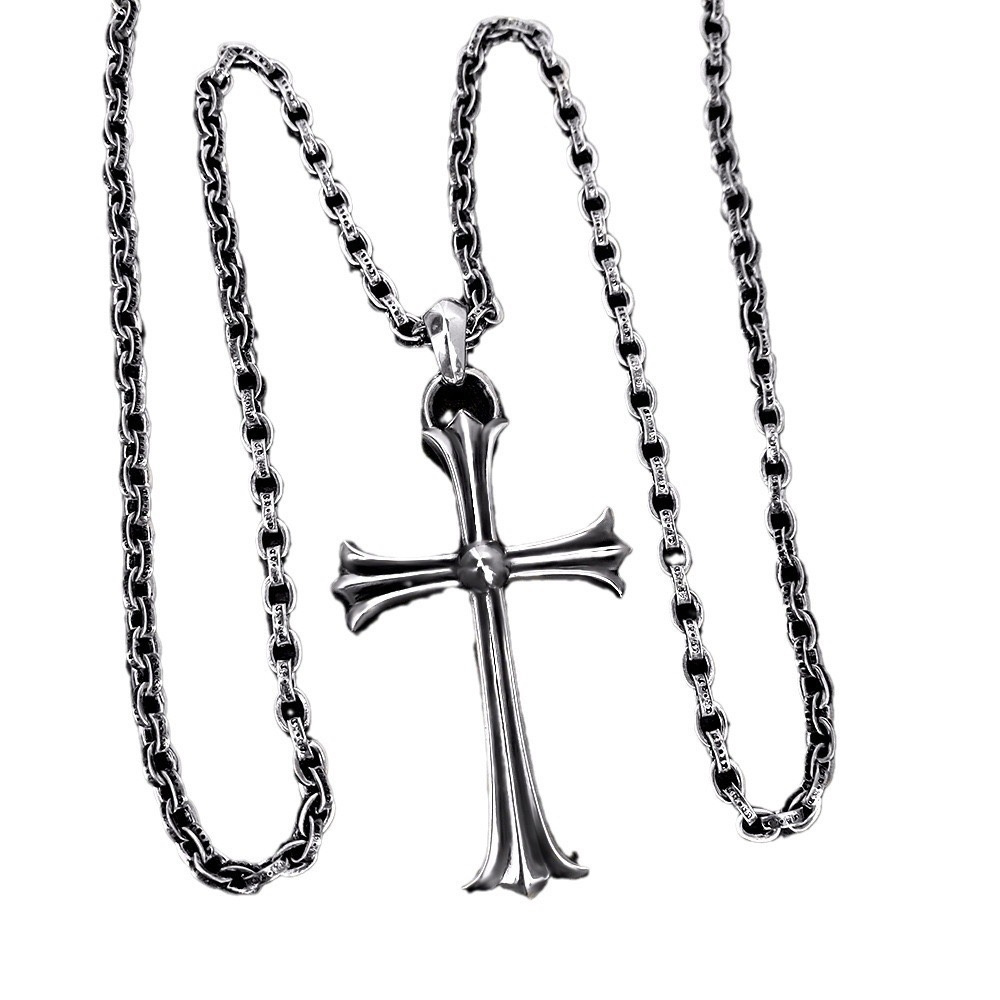 NO:896107,ch Crow trendy European and American style cross pendant Thai silver bold letter chain retro versatile suitable for men and women, jewelry boutique, chrome hearts19860909ch克罗新潮欧美风十字架吊坠泰银加粗字母链复古百搭男女适用,饰品精品,chrome hearts,Jewelry