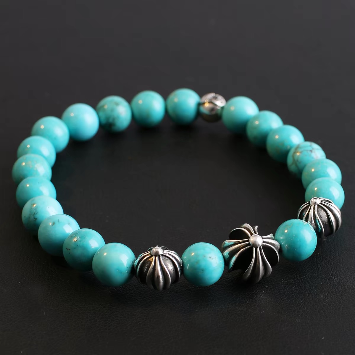 NO:896123,Yixiu old silversmith cross flower letter beads raw ore optimized turquoise bracelet trendy men's and women's bracelets, jewelry boutique, bracelet19860909一休老银匠十字花字母珠原矿优化松石手链潮流男女款手环,饰品精品,bracelet,Jewelry
