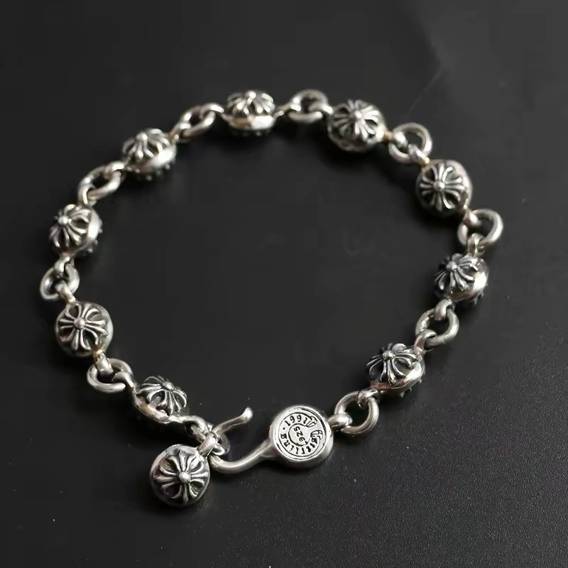 NO:896128,Yixiu old silversmith cross flower ball bracelet punk trendy silver bracelet men and women couple bracelets, jewelry boutique, bracelet19860909一休老银匠十字花球手链朋克潮流银手链男女款情侣手环,饰品精品,bracelet,Jewelry