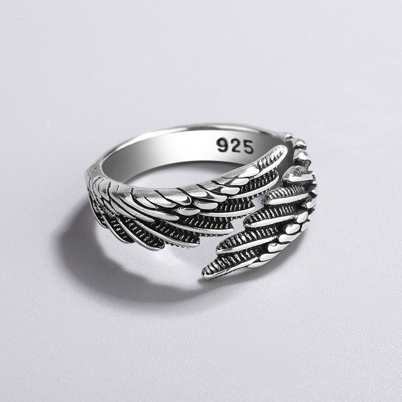 NO:922383,European and American retro distressed feather ring, simple and fashionable Thai silver wing jewelry, women's high-end personalized ring wholesale, jewelry boutique, ring19860909欧美复古做旧羽毛戒指简约时尚泰银翅膀饰品女高级感个性指环批发,饰品精品,ring,Jewelry