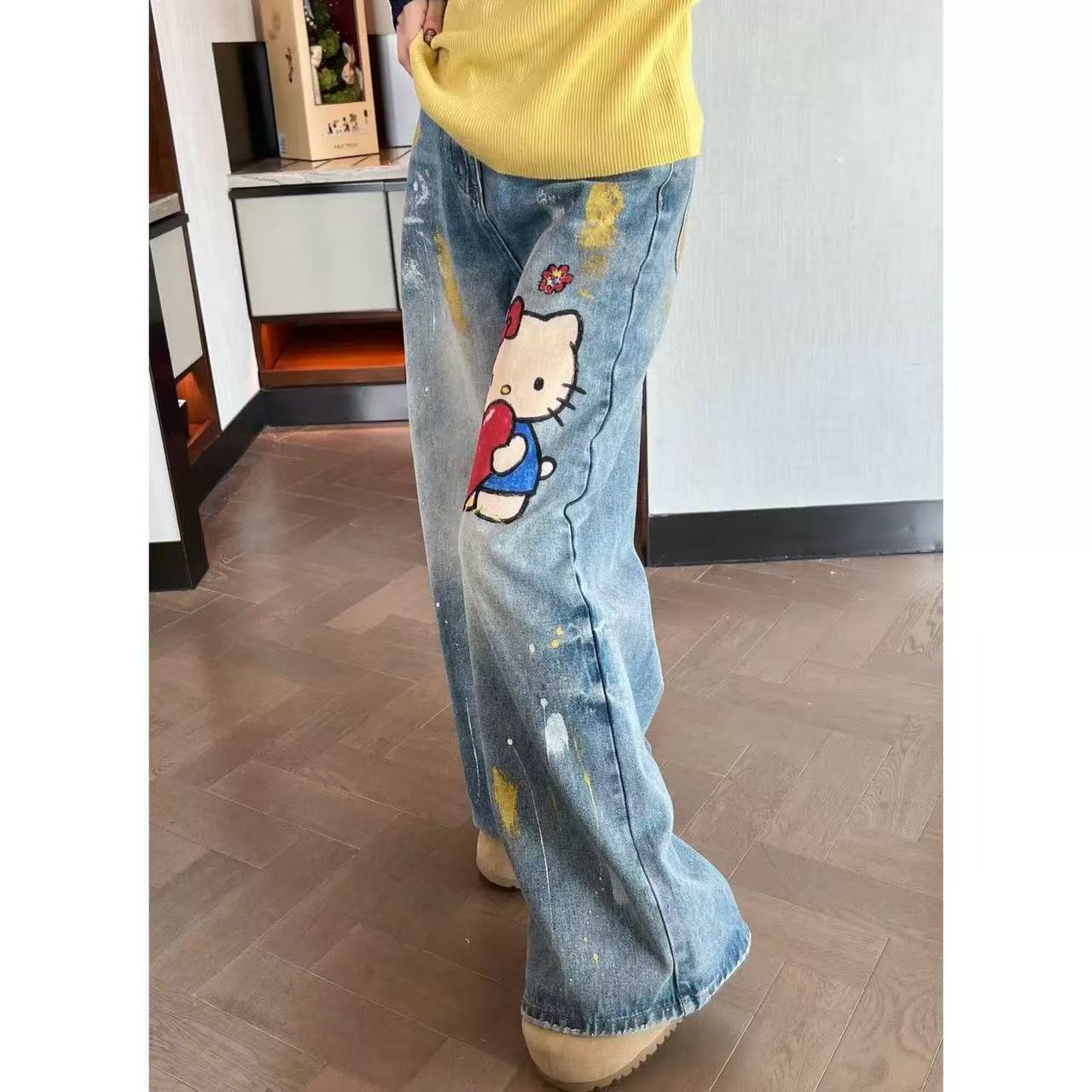 “High-Quality Women’s Suit and Vintage Graffiti Jeans: Retro Style with a Fun Twist” - 图片 6