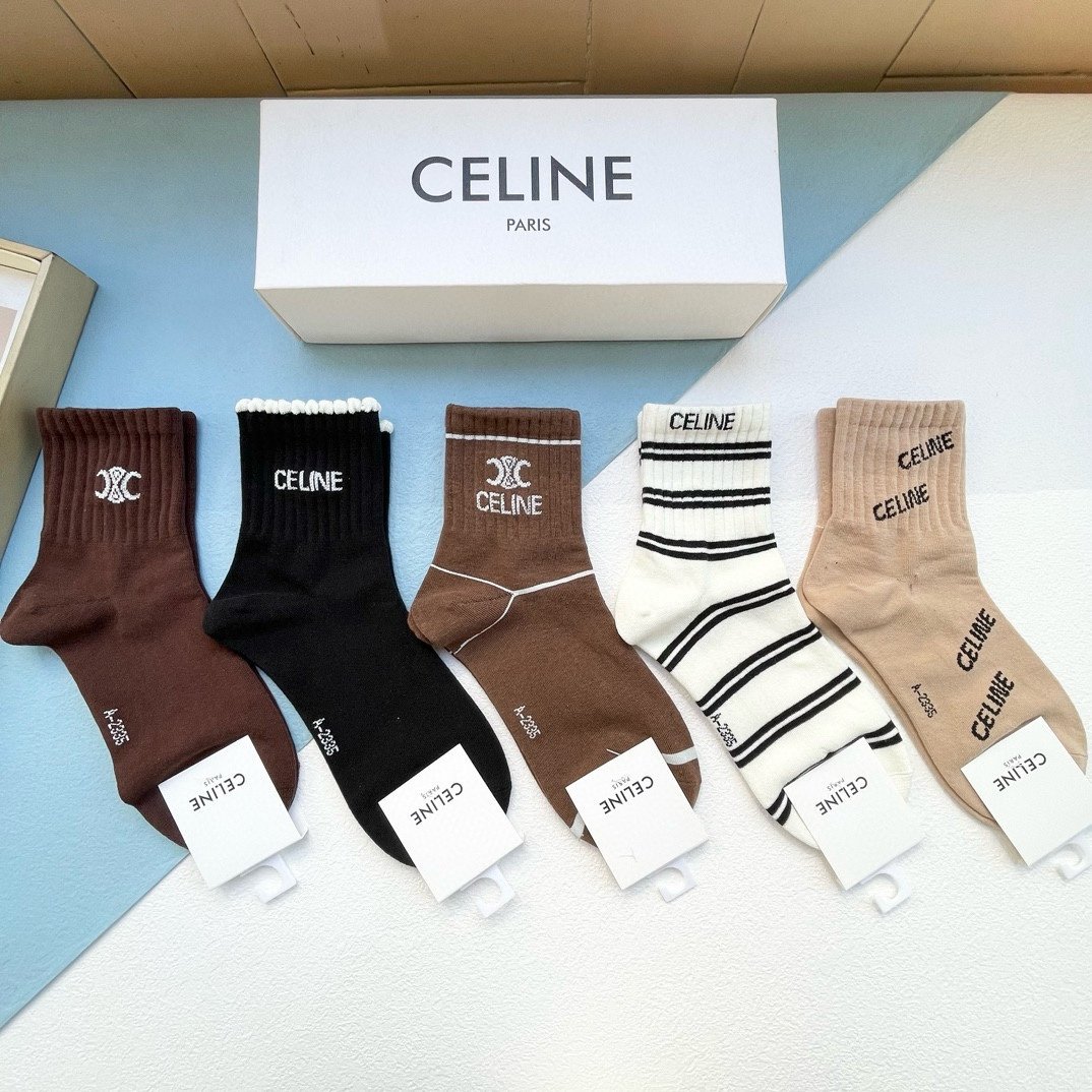 配包装一盒五双Celine赛琳爆款中筒袜高版本好看到爆炸欧美大牌中筒袜潮人必不能少的专柜代购品质袜子搭配