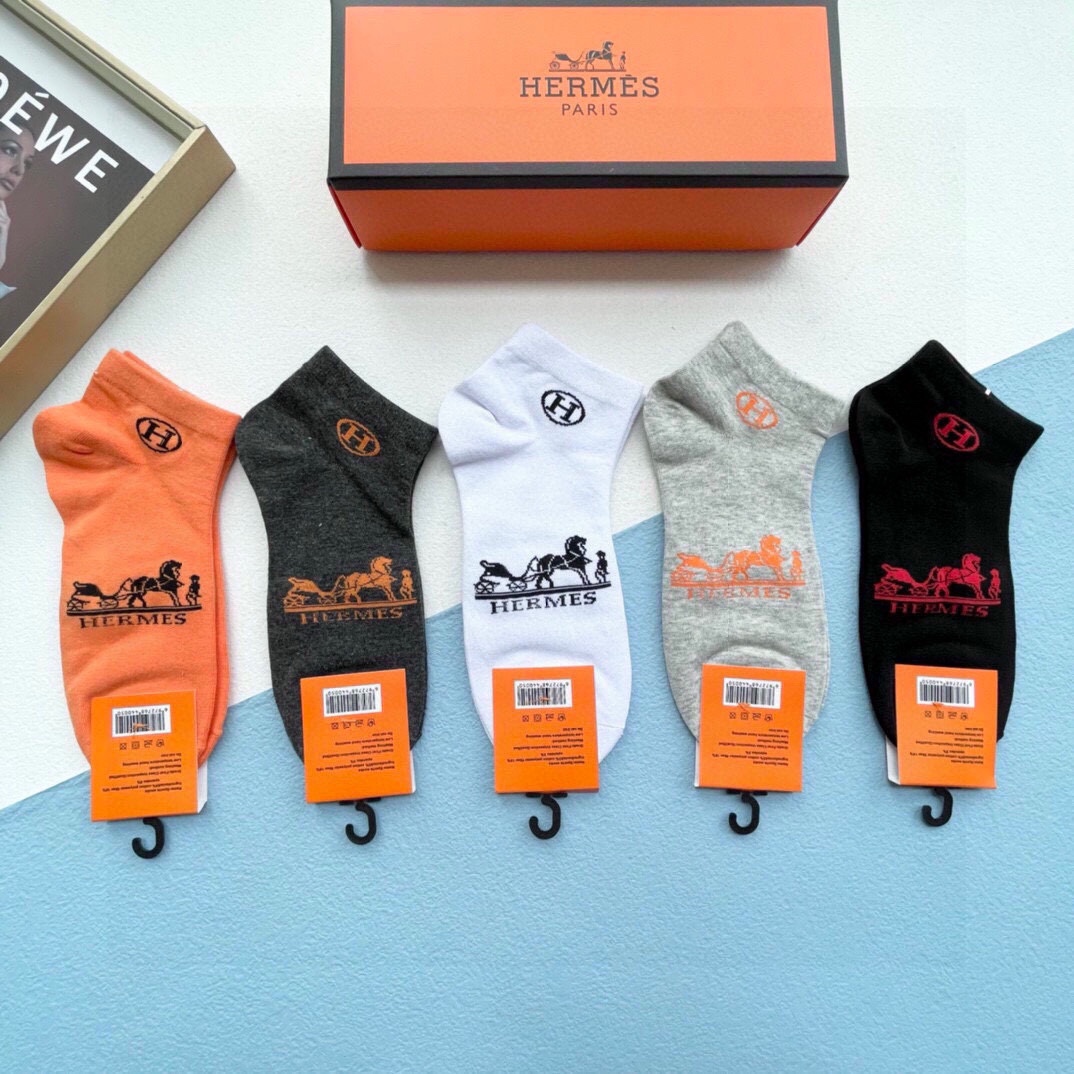 Hermes Sock- Short Socks Luxury Shop
 Embroidery Cotton