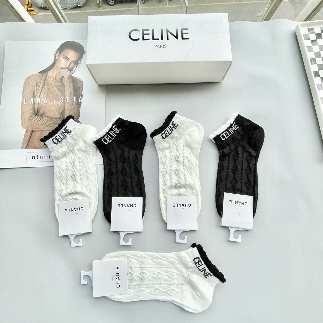 配包装一盒五双Celine赛琳爆款船袜高版本好看到爆炸欧美大牌船袜潮人必不能少的专柜代购品质袜子搭配起来