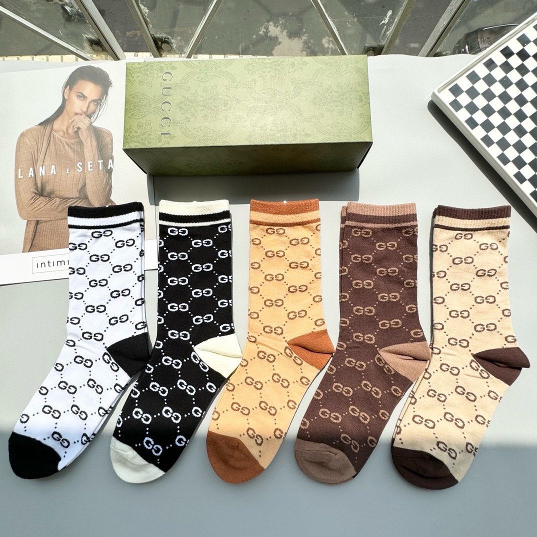 Gucci GG Patterned Cotton Blend Socks - 5 Pairs Per Box 10 i1733066743 5472 0