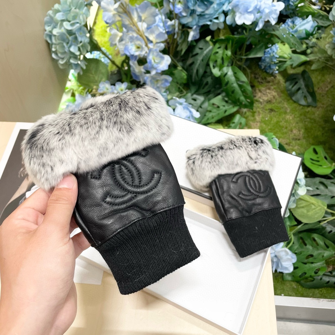 Chanel 2024 Fall/Winter Lambskin & Rabbit Fur Fingerless Gloves 3 i1733067891 5098 1