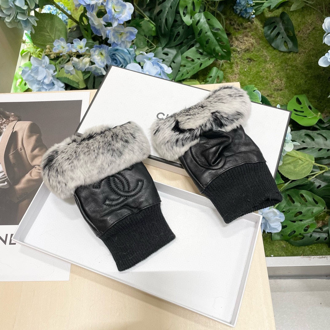 Chanel 2024 Fall/Winter Lambskin & Rabbit Fur Fingerless Gloves 4 i1733067891 6565 7