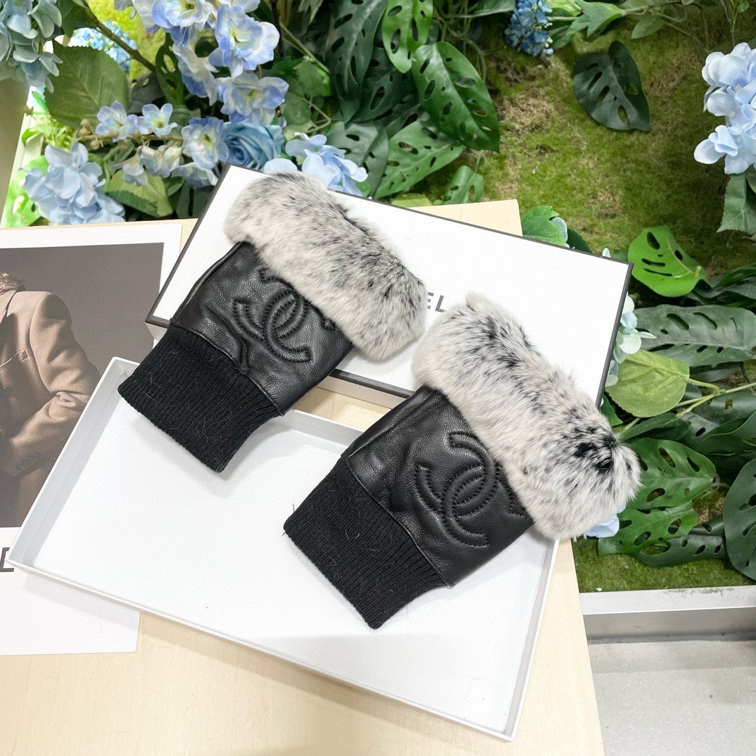 Chanel 2024 Fall/Winter Lambskin & Rabbit Fur Fingerless Gloves 7 i1733067891 7225 3