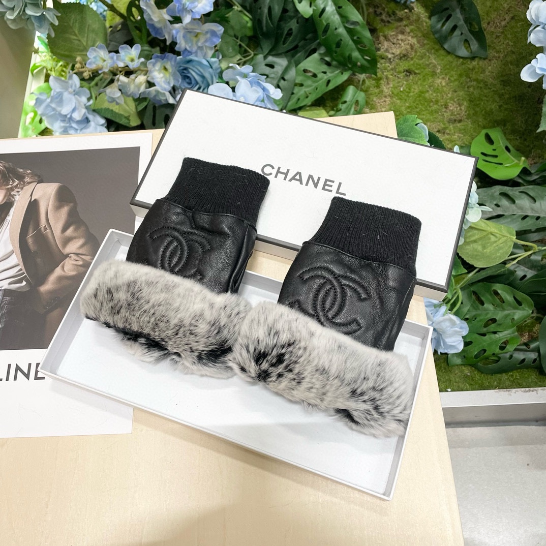 Chanel 2024 Fall/Winter Lambskin & Rabbit Fur Fingerless Gloves 6 i1733067891 9069 6