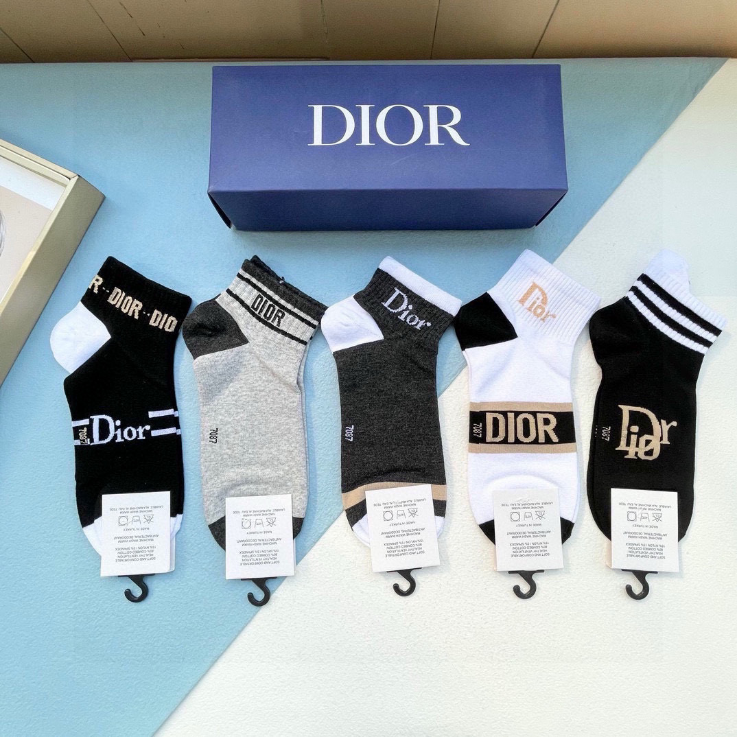  配包装【一盒五双】DIOR 迪奥ins超火爆小单品，Vintage 必备单品 🌟潮人必备 爆款，复古纹