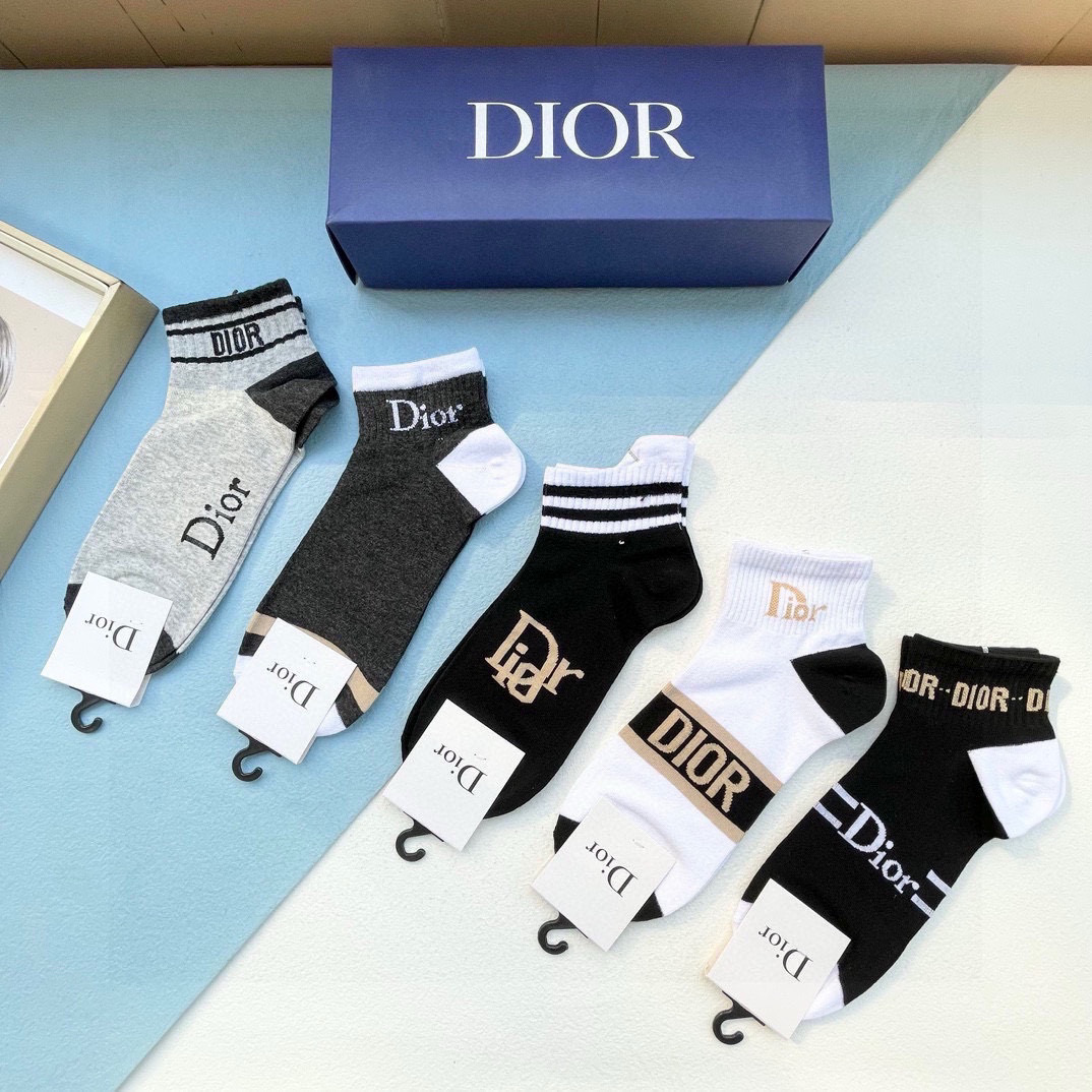  配包装【一盒五双】DIOR 迪奥ins超火爆小单品，Vintage 必备单品 🌟潮人必备 爆款，复古纹