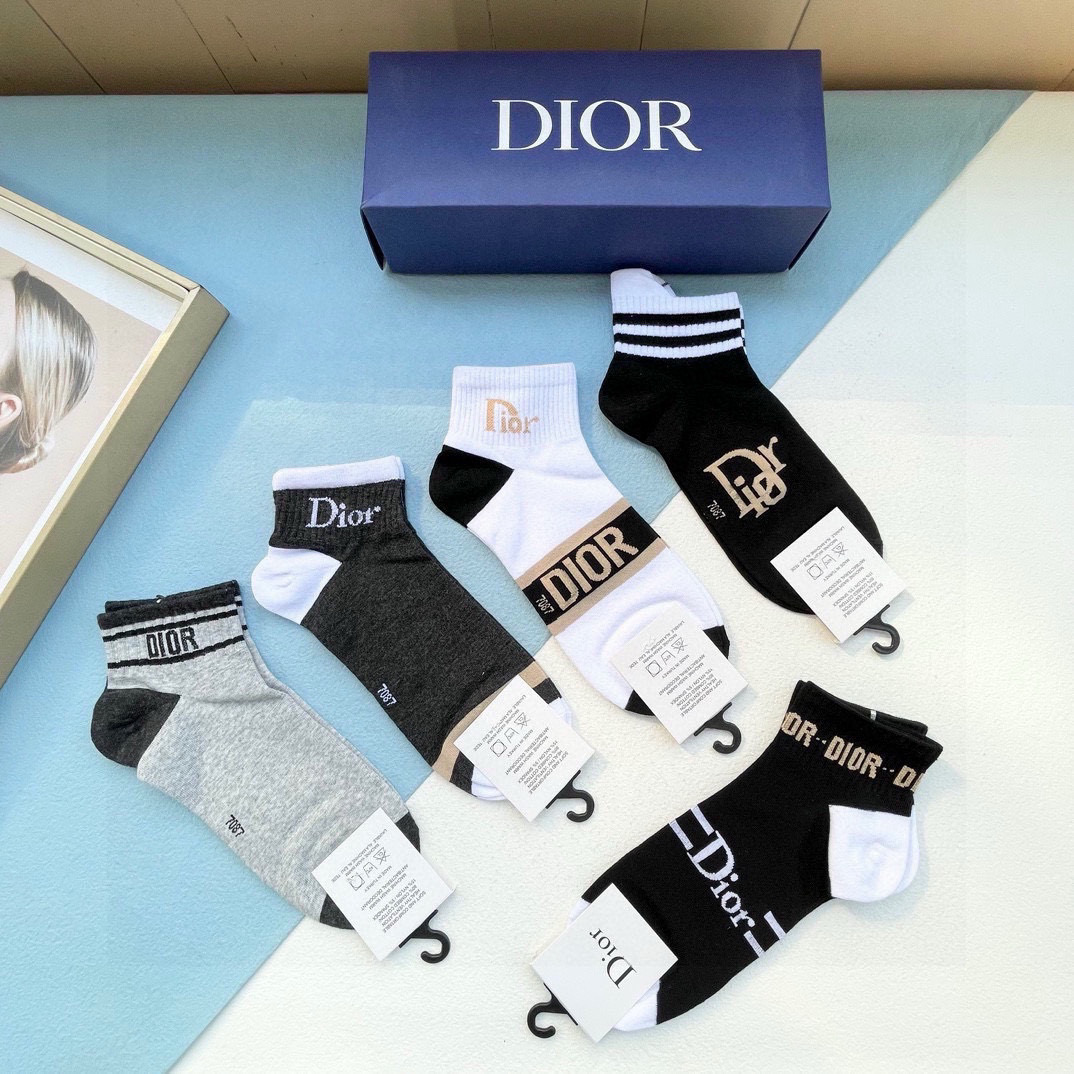  配包装【一盒五双】DIOR 迪奥ins超火爆小单品，Vintage 必备单品 🌟潮人必备 爆款，复古纹