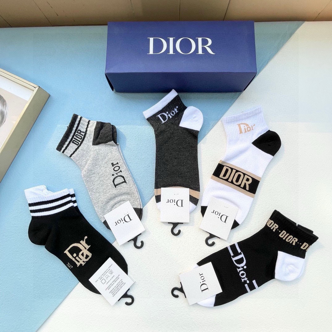  配包装【一盒五双】DIOR 迪奥ins超火爆小单品，Vintage 必备单品 🌟潮人必备 爆款，复古纹