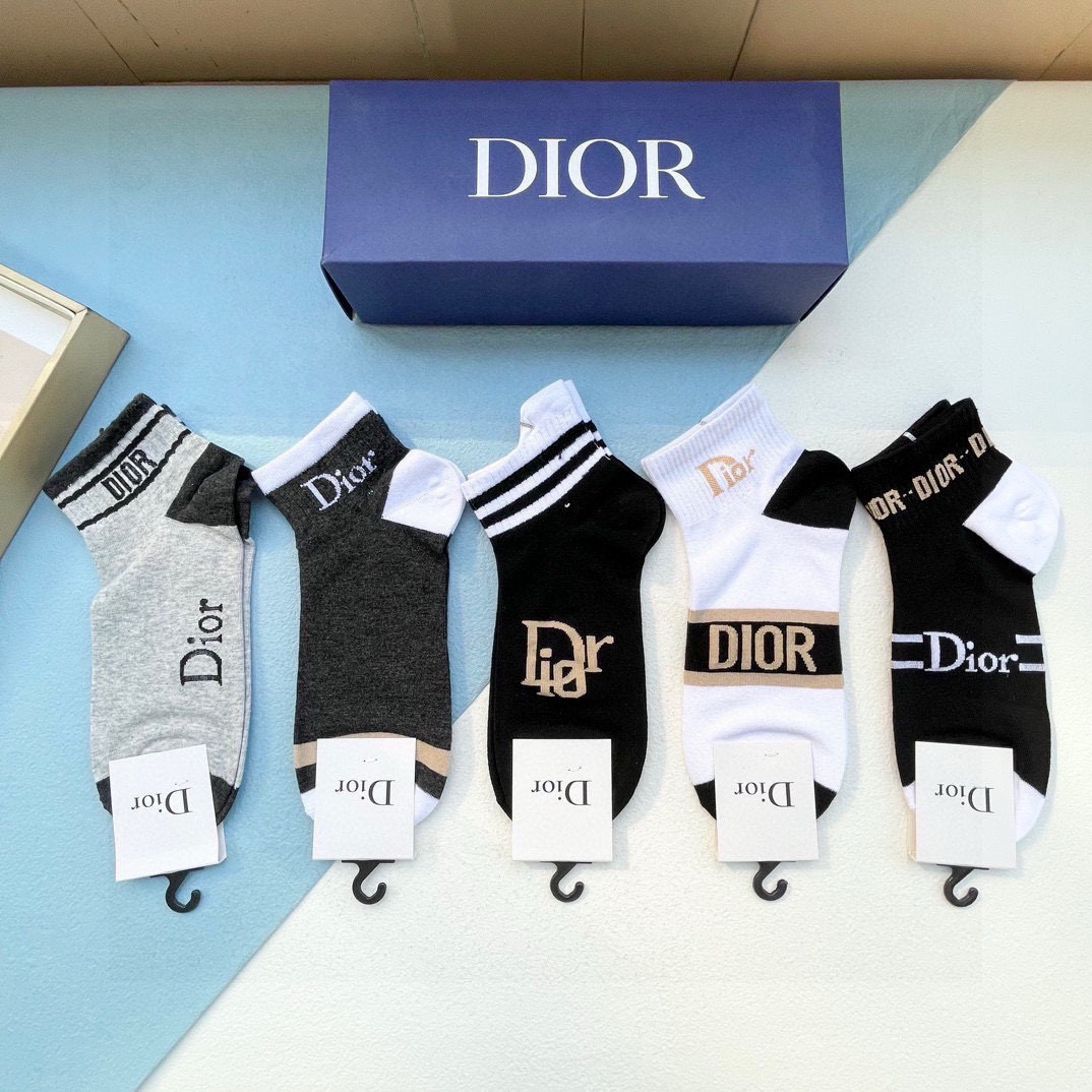  配包装【一盒五双】DIOR 迪奥ins超火爆小单品，Vintage 必备单品 🌟潮人必备 爆款，复古纹