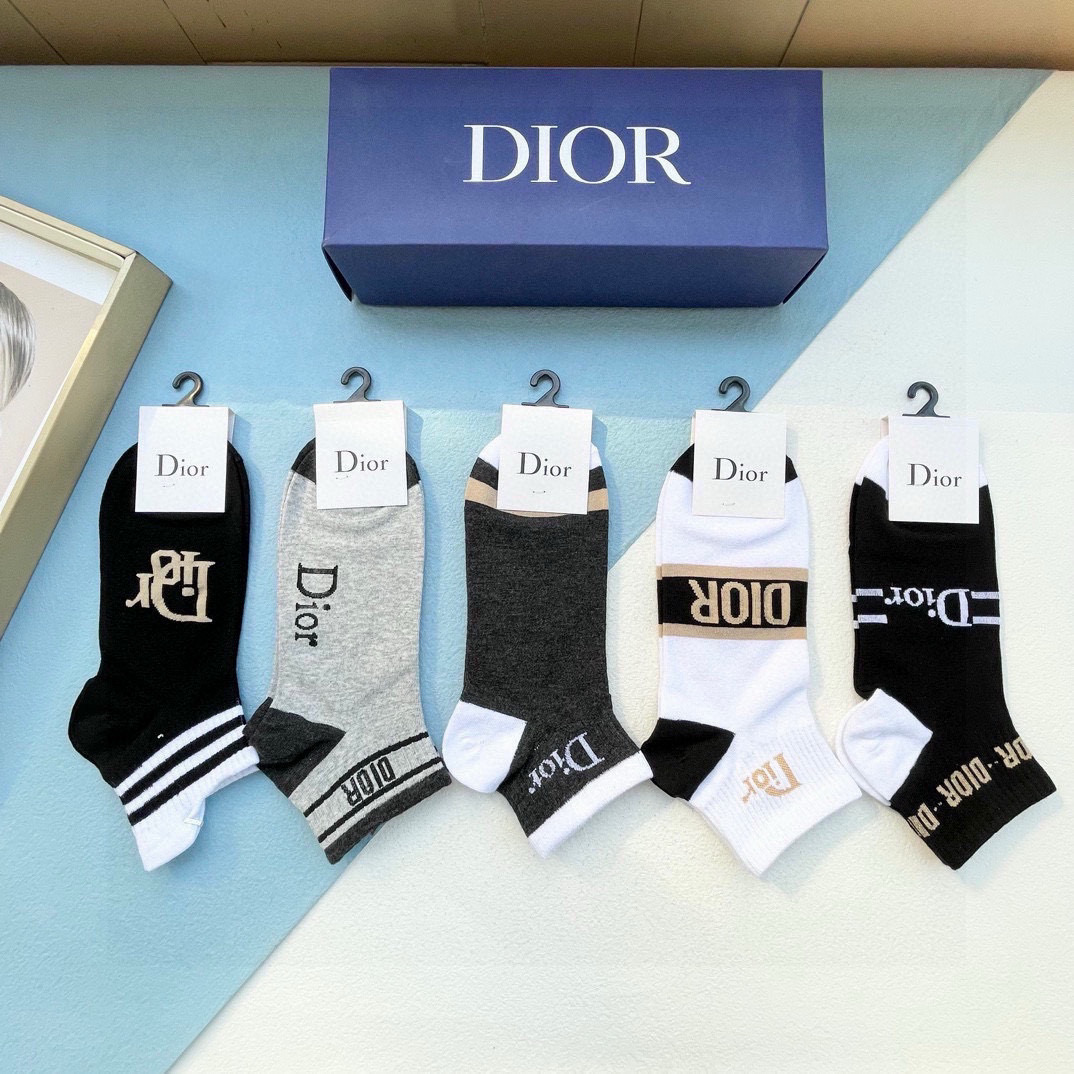  配包装【一盒五双】DIOR 迪奥ins超火爆小单品，Vintage 必备单品 🌟潮人必备 爆款，复古纹