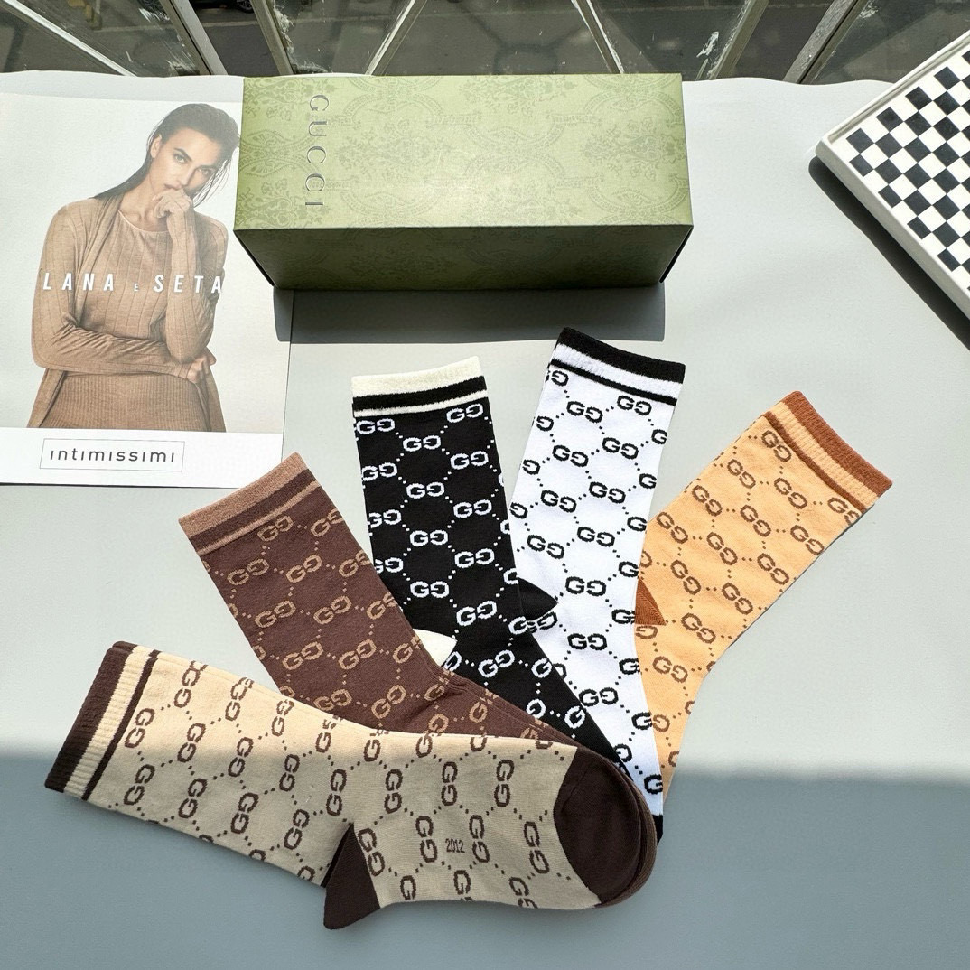  配包装【一盒五双】Gucci · 古奇❗️网红爆款出货~G家新品体香袜专柜对版字母袜子❗️纯棉材质织造