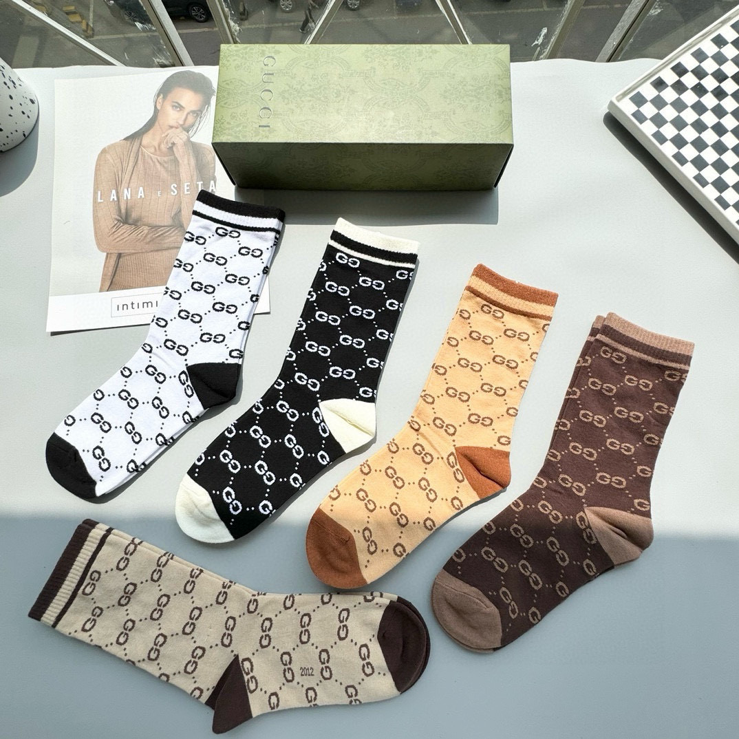  配包装【一盒五双】Gucci · 古奇❗️网红爆款出货~G家新品体香袜专柜对版字母袜子❗️纯棉材质织造