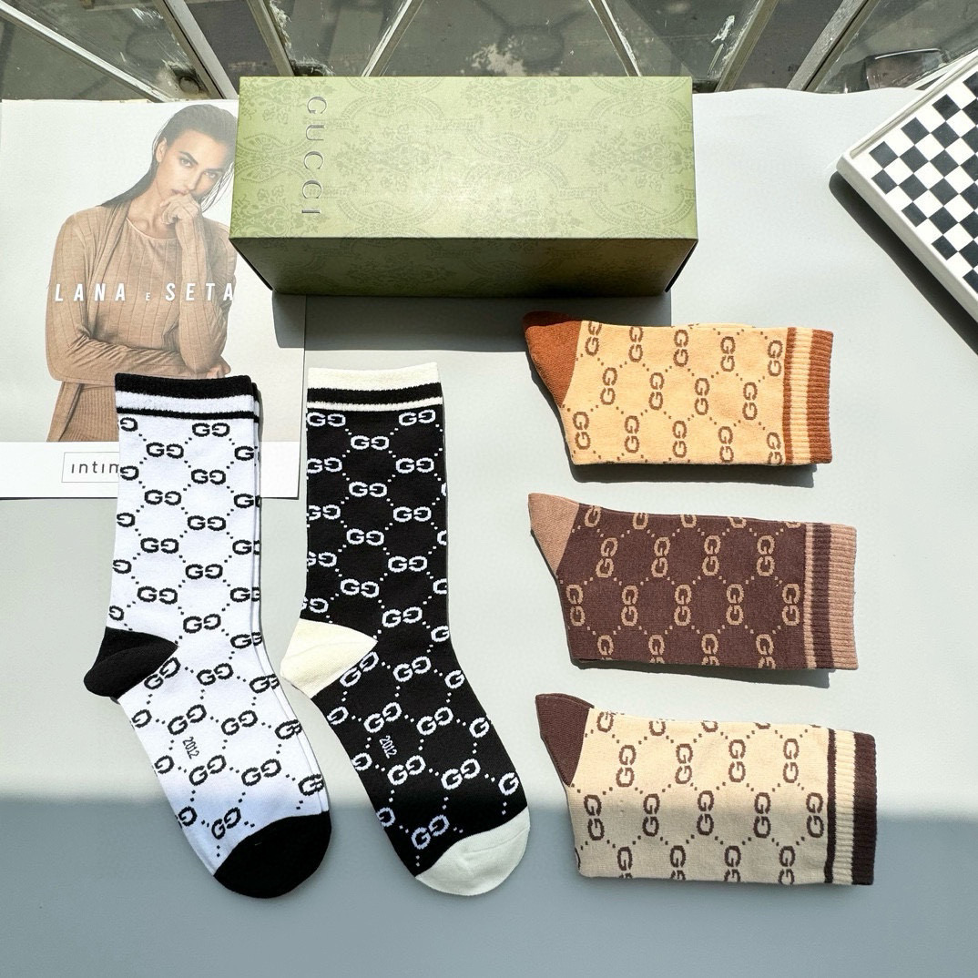  配包装【一盒五双】Gucci · 古奇❗️网红爆款出货~G家新品体香袜专柜对版字母袜子❗️纯棉材质织造