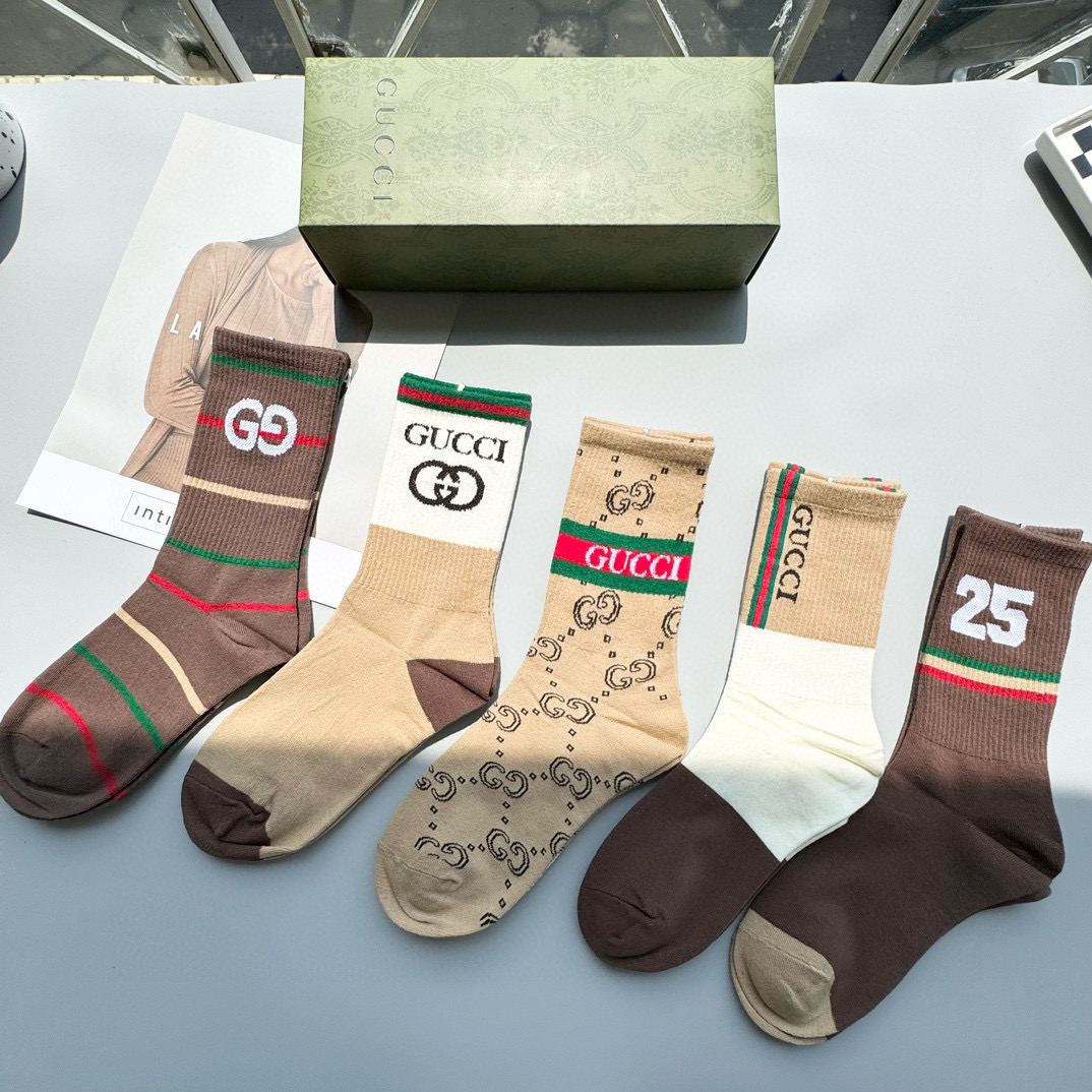  配包装【一盒五双】Gucci · 古奇❗️网红爆款出货~G家新品专柜对版袜子❗️纯棉材质织造，超级柔软