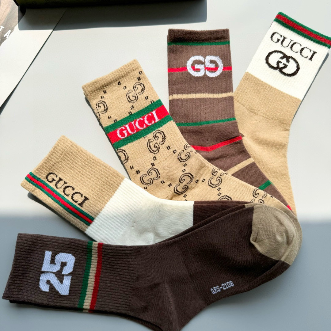 配包装【一盒五双】Gucci · 古奇❗️网红爆款出货~G家新品专柜对版袜子❗️纯棉材质织造，超级柔软