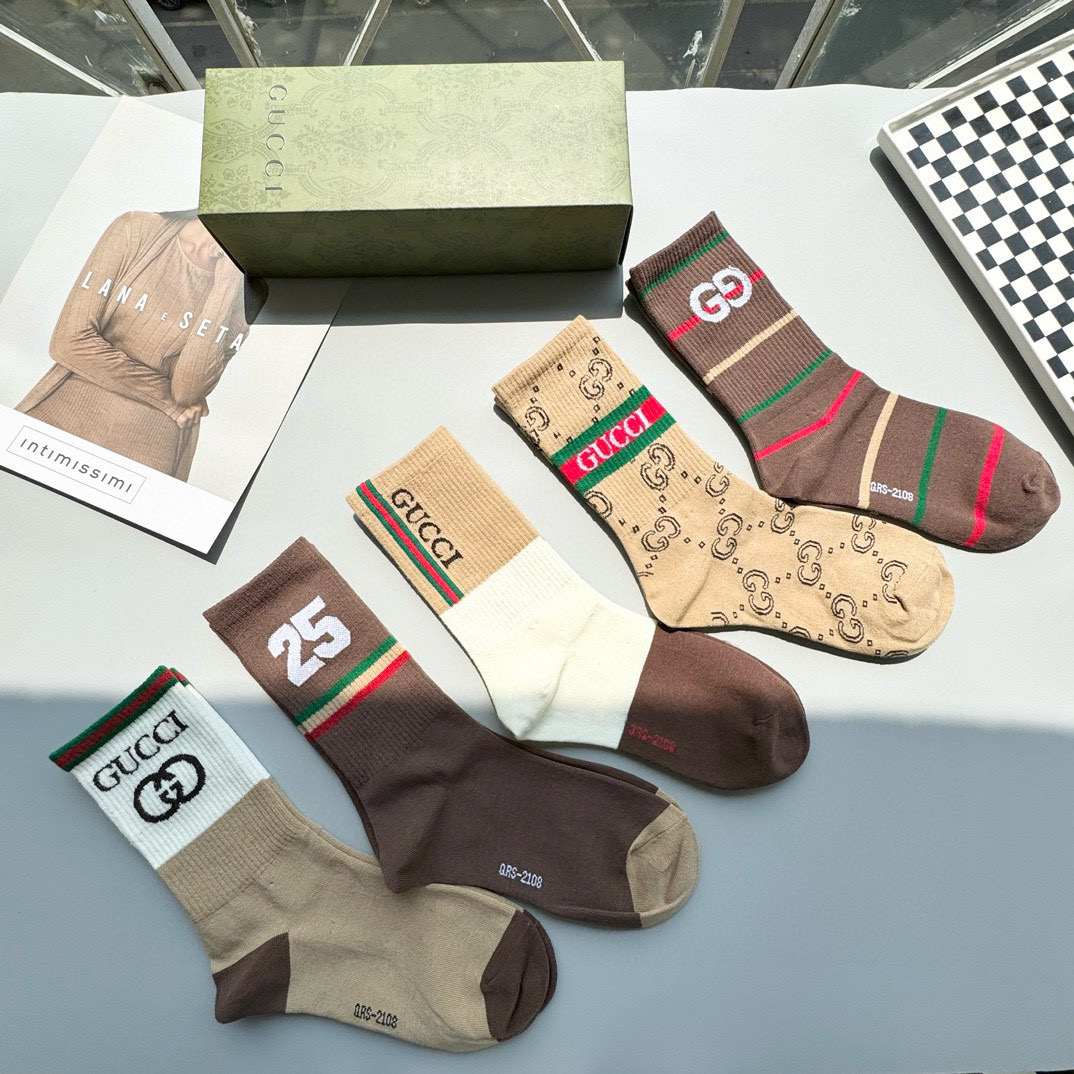  配包装【一盒五双】Gucci · 古奇❗️网红爆款出货~G家新品专柜对版袜子❗️纯棉材质织造，超级柔软