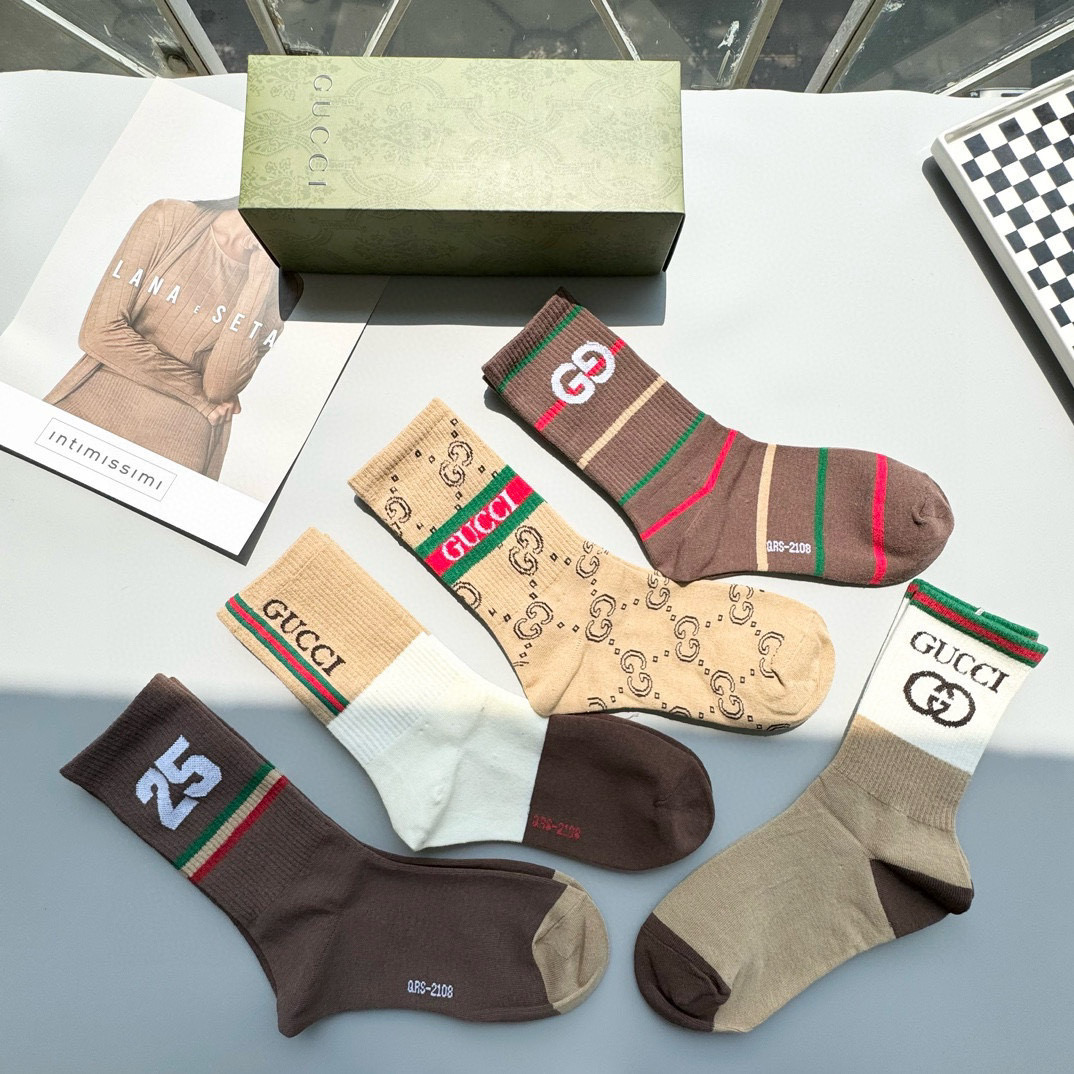  配包装【一盒五双】Gucci · 古奇❗️网红爆款出货~G家新品专柜对版袜子❗️纯棉材质织造，超级柔软