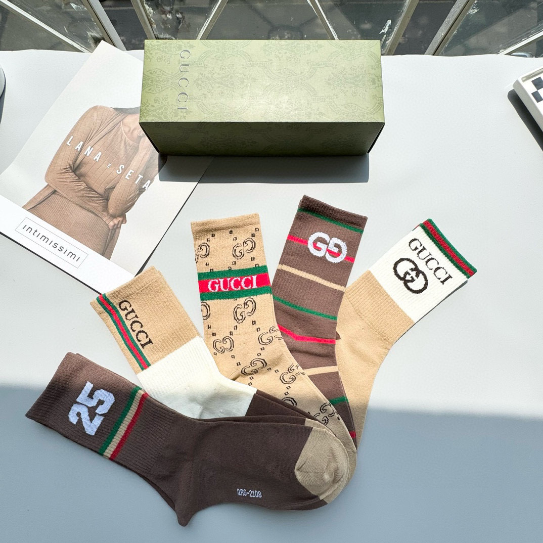  配包装【一盒五双】Gucci · 古奇❗️网红爆款出货~G家新品专柜对版袜子❗️纯棉材质织造，超级柔软