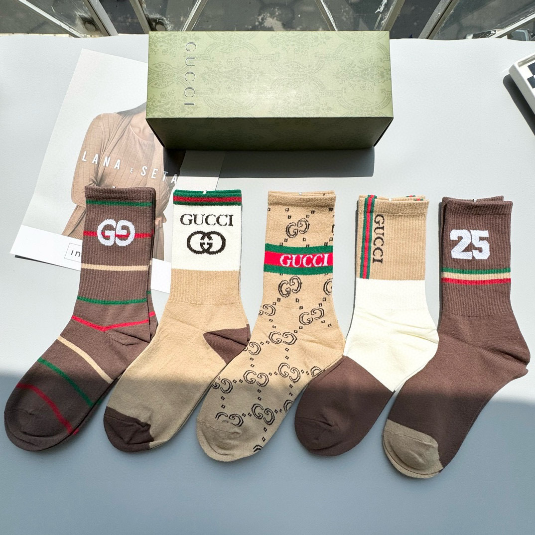  配包装【一盒五双】Gucci · 古奇❗️网红爆款出货~G家新品专柜对版袜子❗️纯棉材质织造，超级柔软