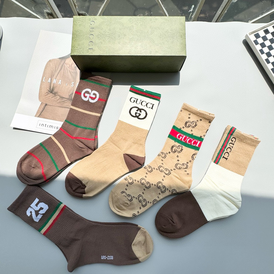  配包装【一盒五双】Gucci · 古奇❗️网红爆款出货~G家新品专柜对版袜子❗️纯棉材质织造，超级柔软