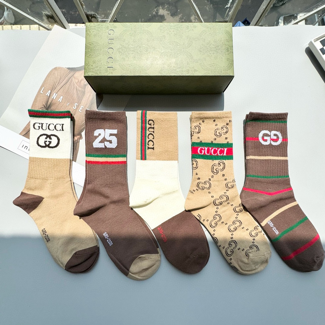  配包装【一盒五双】Gucci · 古奇❗️网红爆款出货~G家新品专柜对版袜子❗️纯棉材质织造，超级柔软