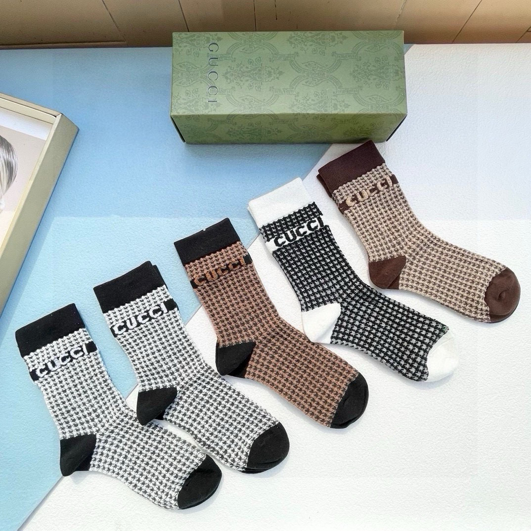  配包装【一盒五双】Gucci · 古奇❗️网红爆款出货~G家新品专柜对版袜子❗️纯棉材质织造，超级柔软