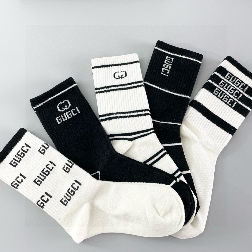  配包装【一盒五双】Gucci · 古奇❗️网红爆款出货~G家新品专柜对版袜子❗️纯棉材质织造，超级柔软