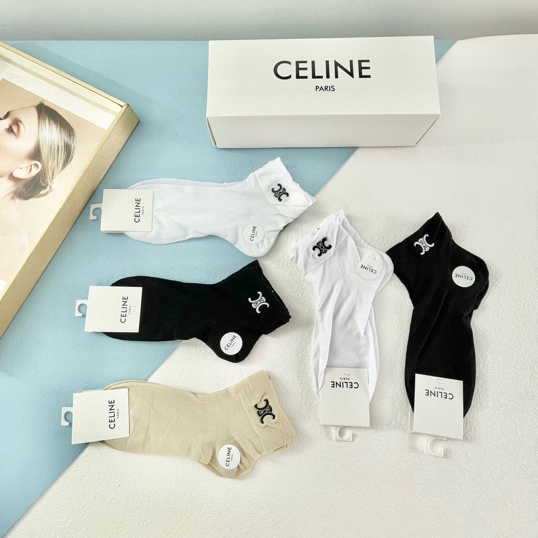  配包装【一盒五双】🌟Celine赛琳  爆款船袜🌟高版本 ～好看到爆炸 欧美大牌船袜🔥🌟潮人必不能少的