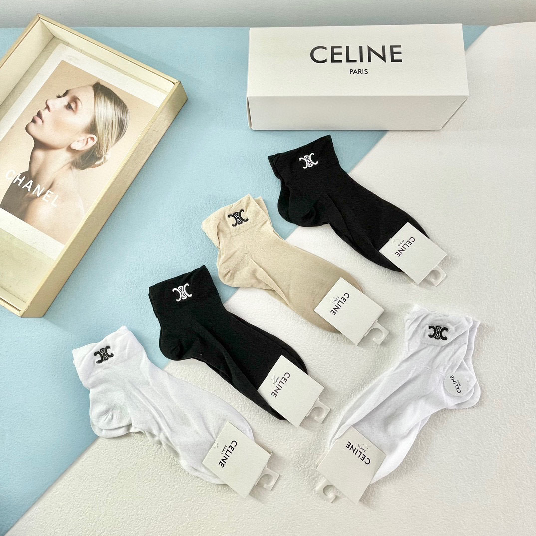  配包装【一盒五双】🌟Celine赛琳  爆款船袜🌟高版本 ～好看到爆炸 欧美大牌船袜🔥🌟潮人必不能少的