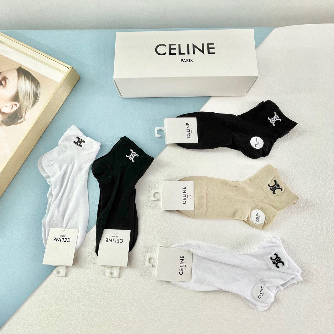  配包装【一盒五双】🌟Celine赛琳  爆款船袜🌟高版本 ～好看到爆炸 欧美大牌船袜🔥🌟潮人必不能少的