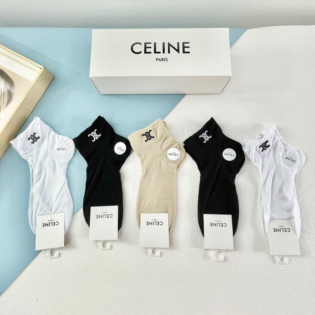  配包装【一盒五双】🌟Celine赛琳  爆款船袜🌟高版本 ～好看到爆炸 欧美大牌船袜🔥🌟潮人必不能少的