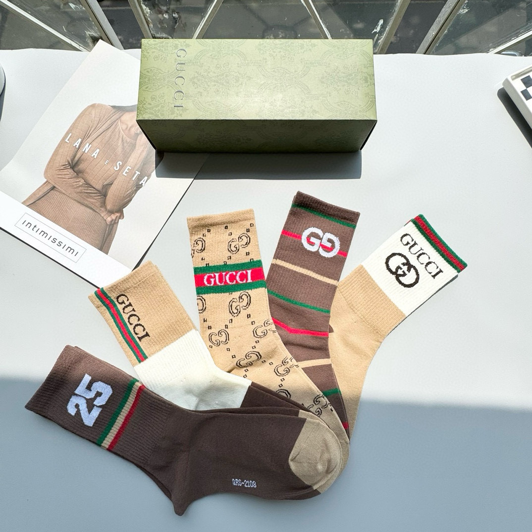  配包装【一盒五双】Gucci · 古奇❗️网红爆款出货~G家新品专柜对版袜子❗️纯棉材质织造，超级柔软