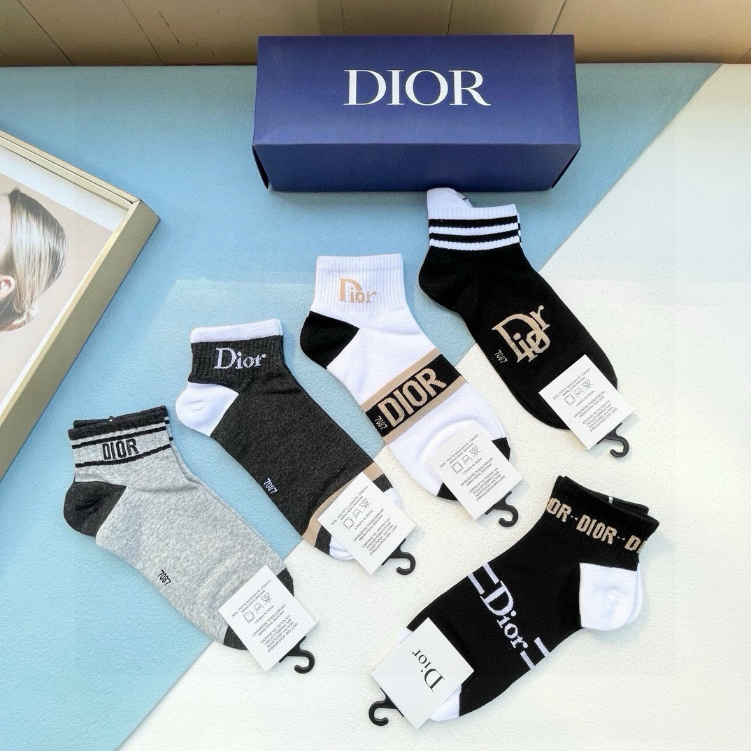  配包装【一盒五双】DIOR 迪奥ins超火爆小单品，Vintage 必备单品 🌟潮人必备 爆款，复古纹