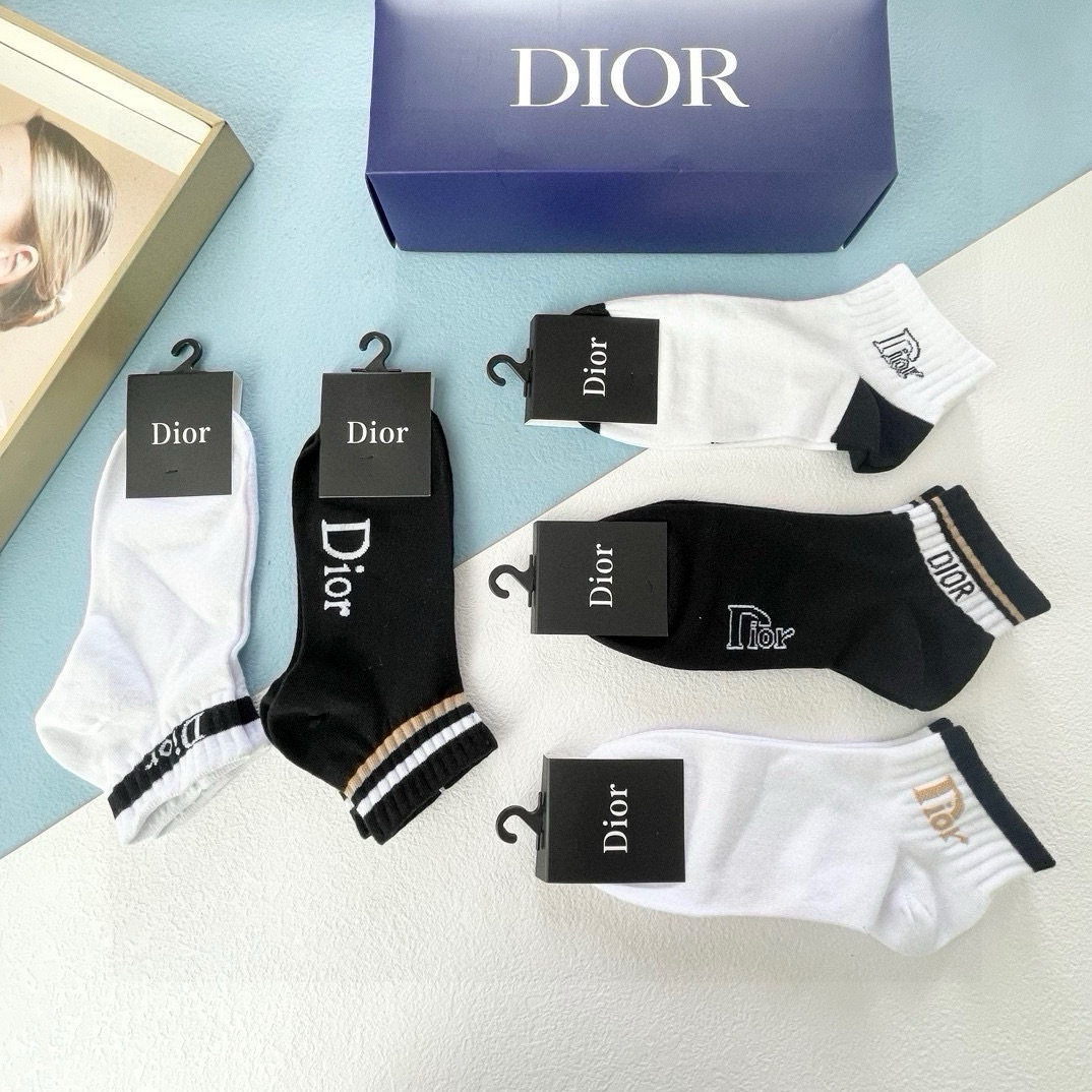  配包装【一盒五双】DIOR 迪奥ins超火爆小单品，Vintage 必备单品 🌟潮人必备 爆款，复古纹