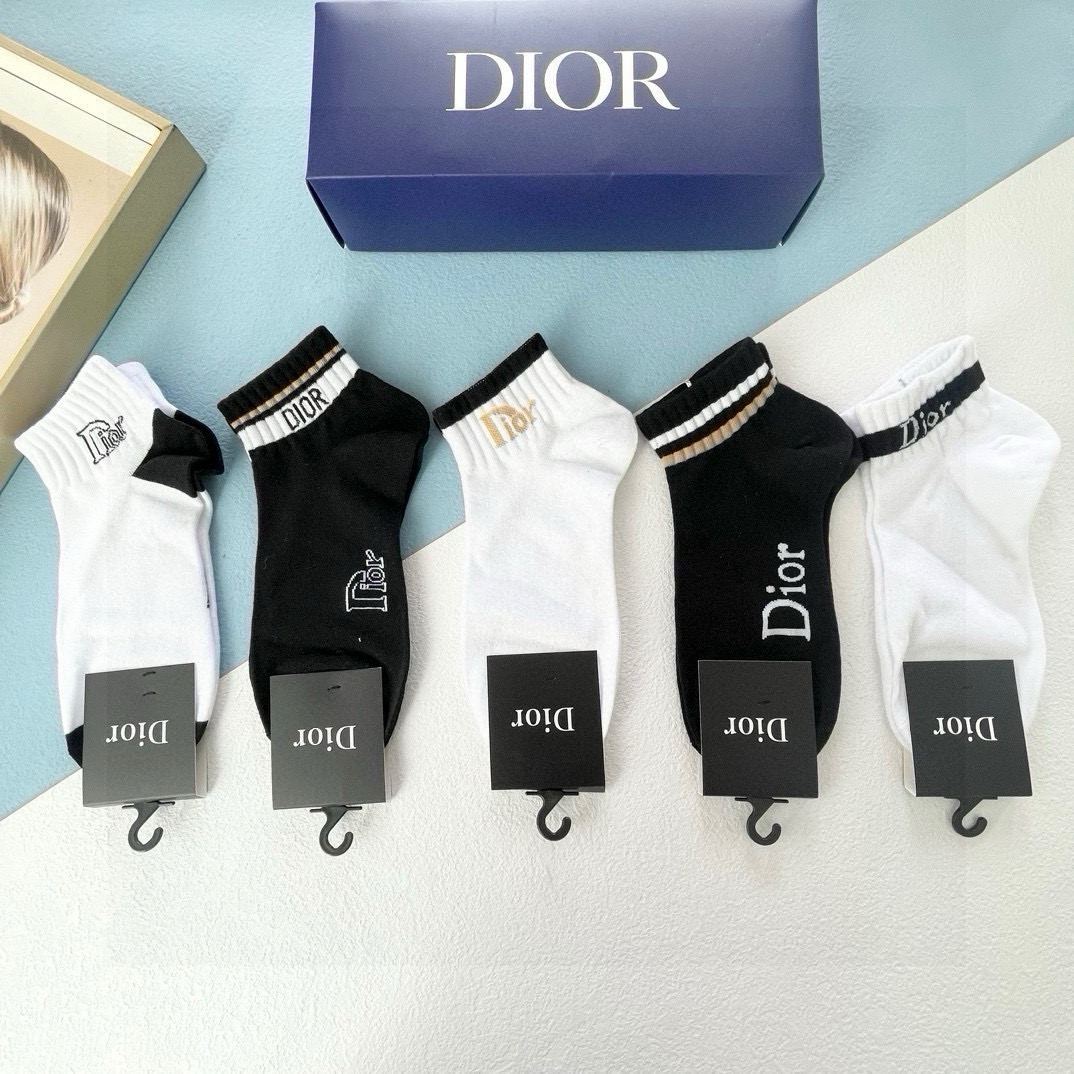 配包装【一盒五双】DIOR 迪奥ins超火爆小单品，Vintage 必备单品 🌟潮人必备 爆款，复古纹