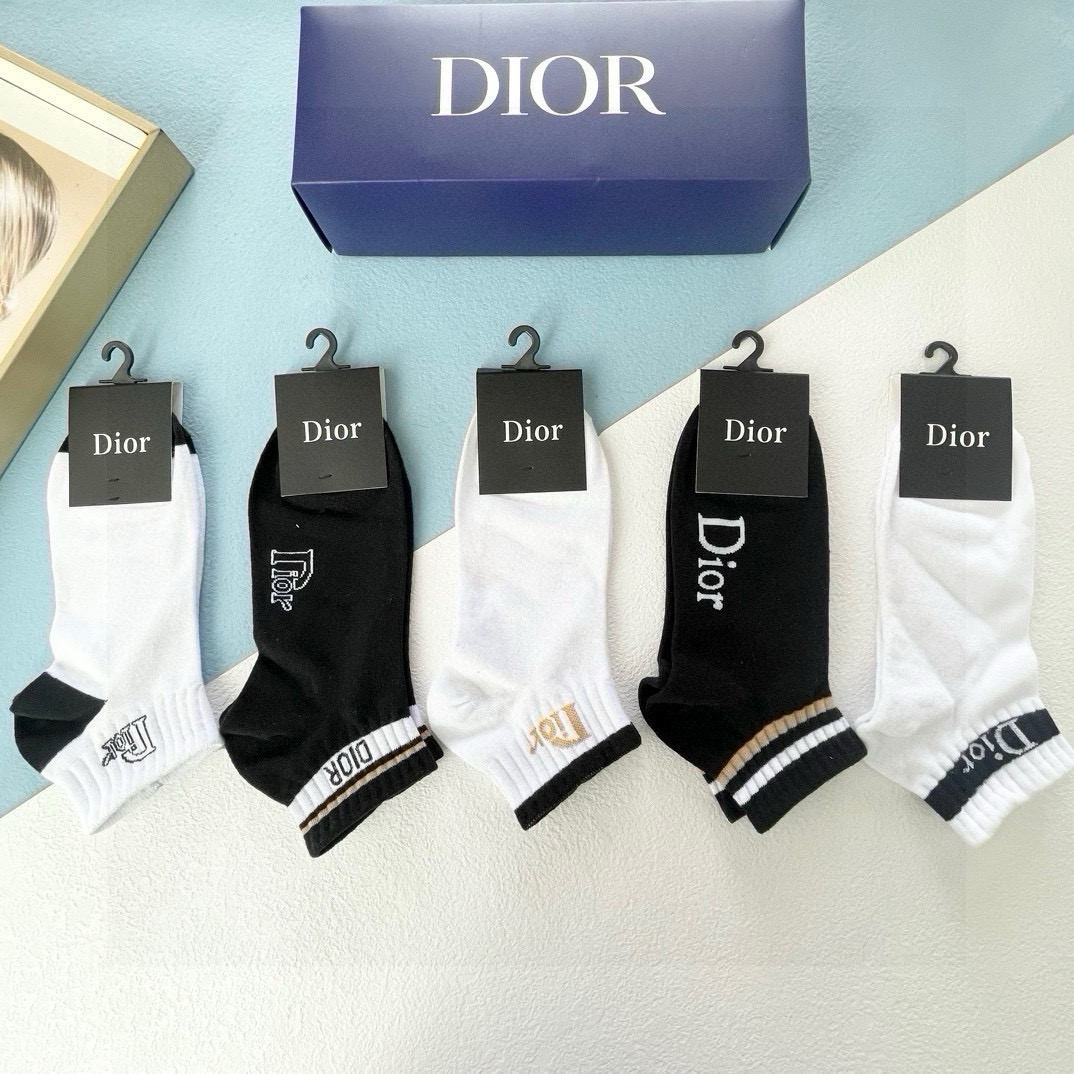 配包装【一盒五双】DIOR 迪奥ins超火爆小单品，Vintage 必备单品 🌟潮人必备 爆款，复古纹