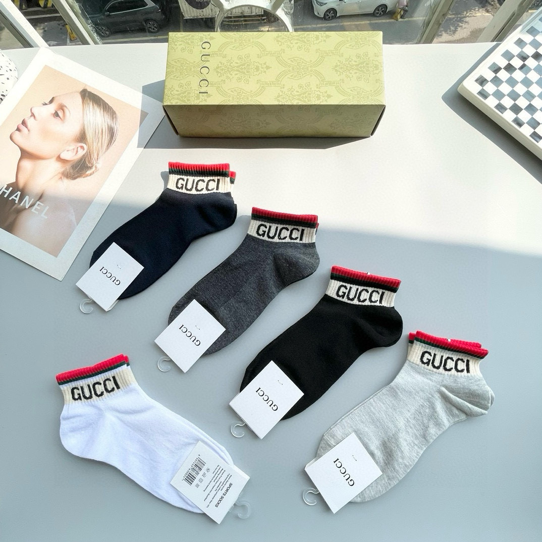 配包装【一盒五双】🌟Gucci 古奇 好看到爆炸欧美大牌短筒袜。🌟潮人必不能少的专柜代购品质 短筒袜子