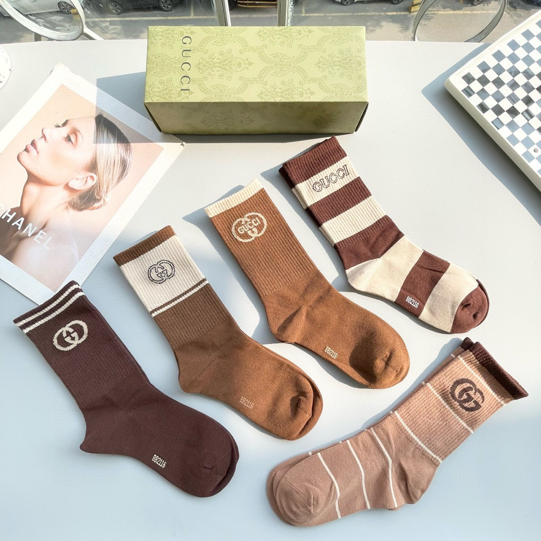  配包装【一盒五双】Gucci · 古奇❗️网红爆款出货~G家新品专柜对版袜子❗️纯棉材质织造，超级柔软