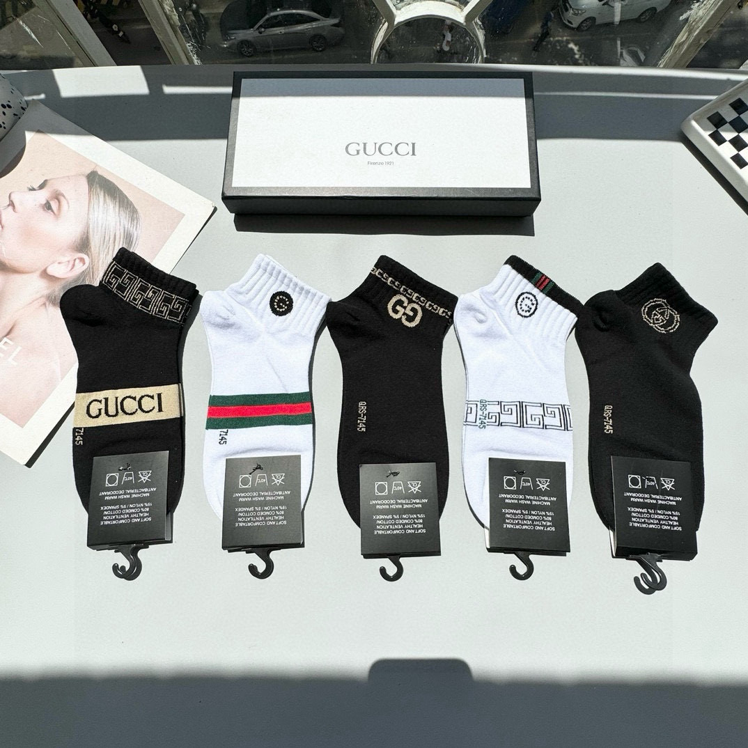  配包装【一盒五双】🌟Gucci 古奇 好看到爆炸欧美大牌短筒袜。🌟潮人必不能少的专柜代购品质 短筒袜子