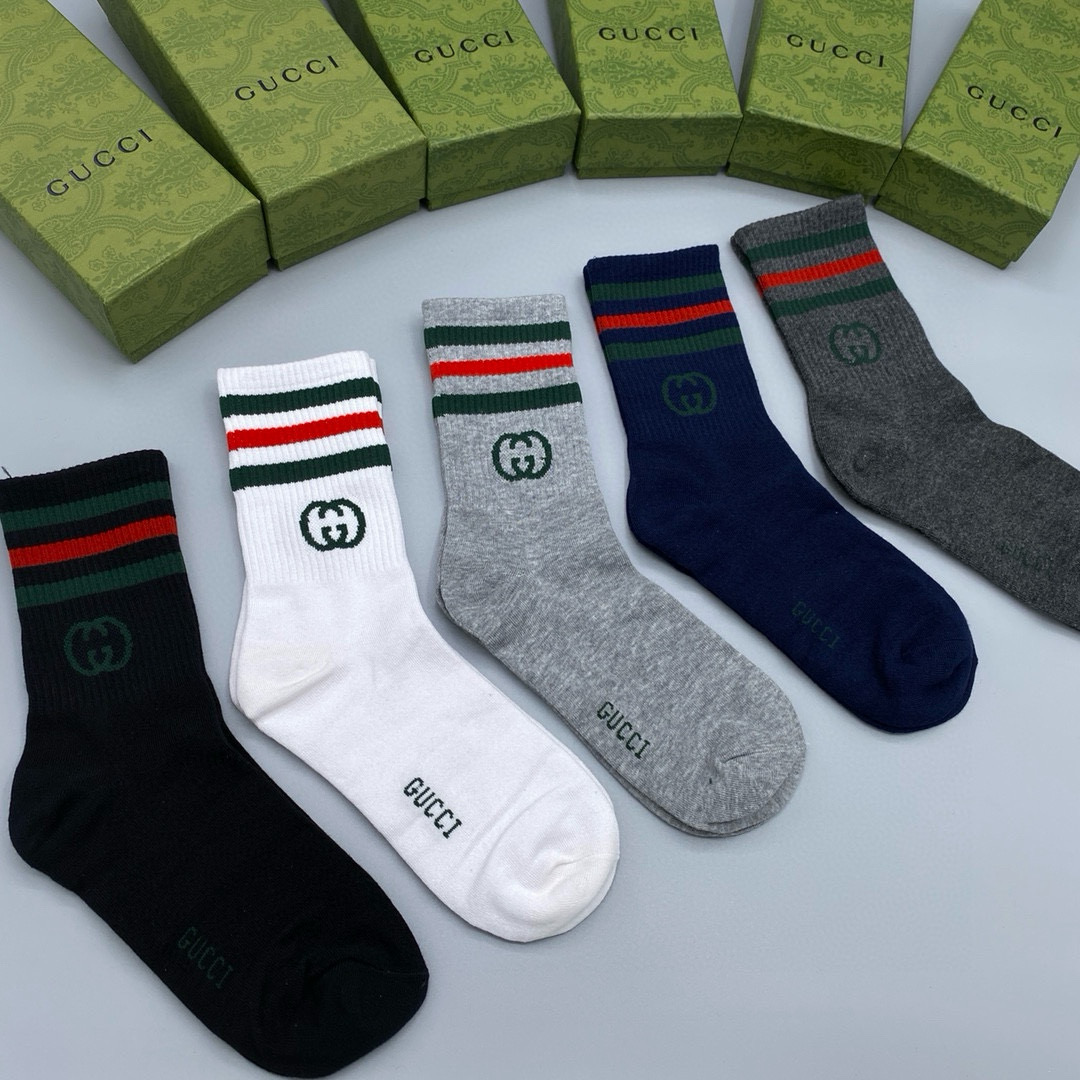  配包装【一盒五双】Gucci · 古奇❗️网红爆款出货~G家新品专柜对版袜子❗️纯棉材质织造，超级柔软