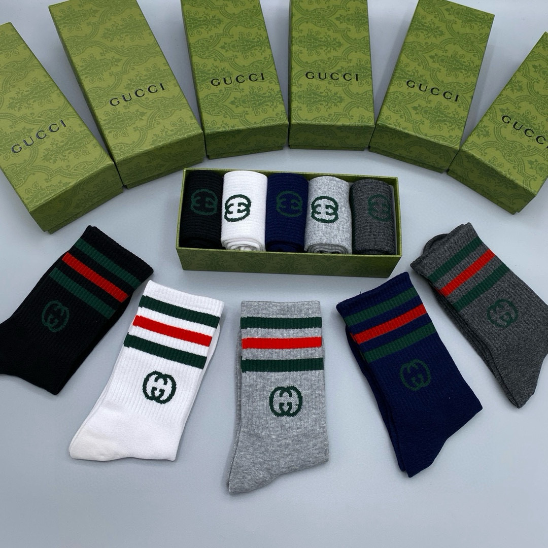  配包装【一盒五双】Gucci · 古奇❗️网红爆款出货~G家新品专柜对版袜子❗️纯棉材质织造，超级柔软