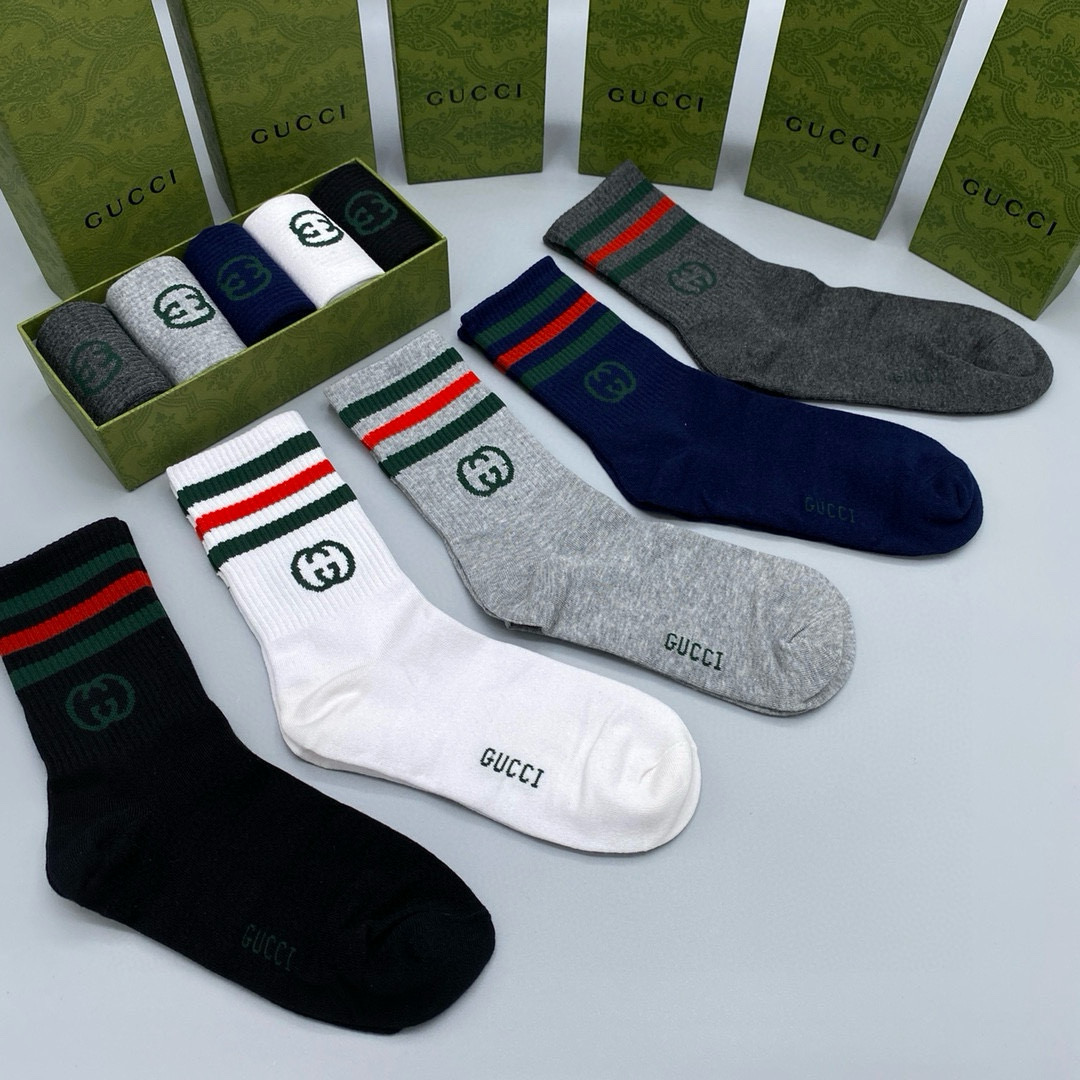  配包装【一盒五双】Gucci · 古奇❗️网红爆款出货~G家新品专柜对版袜子❗️纯棉材质织造，超级柔软